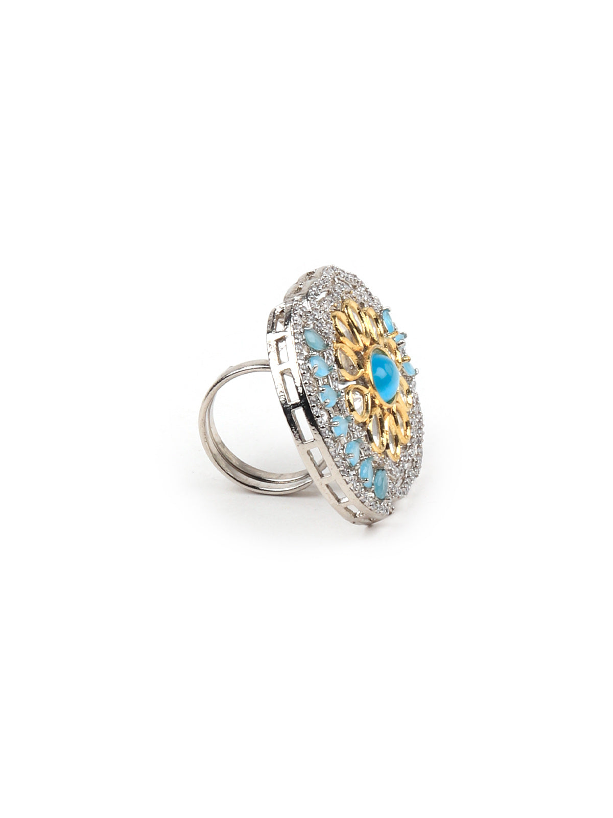 Odette Women Royal Ring Studded With Aqua Blue Stone