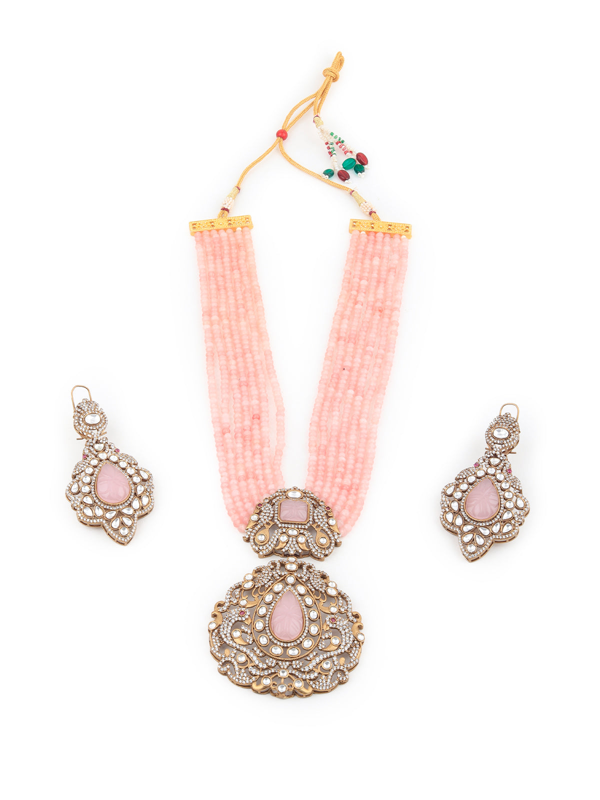 Pink Antique Long Necklace Set
