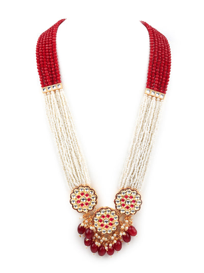Gorgeous White and Red Long Necklace Set