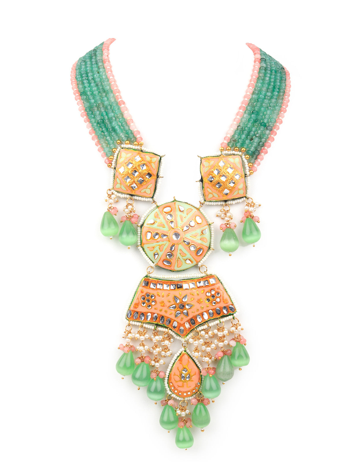 Odette Women Green Royal Meenakari Long Necklace Set