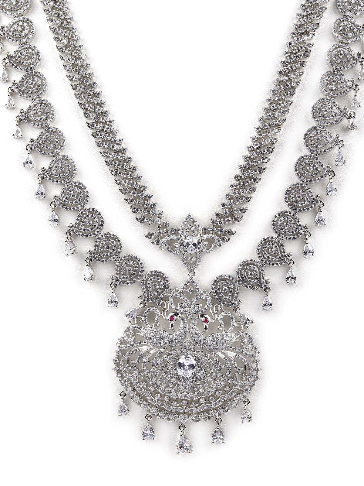 Odette Women White Stone Studded Long Necklace Set