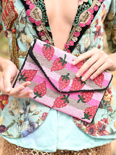 Odette Women Pink Hued Beaded Patterns Sling Bag