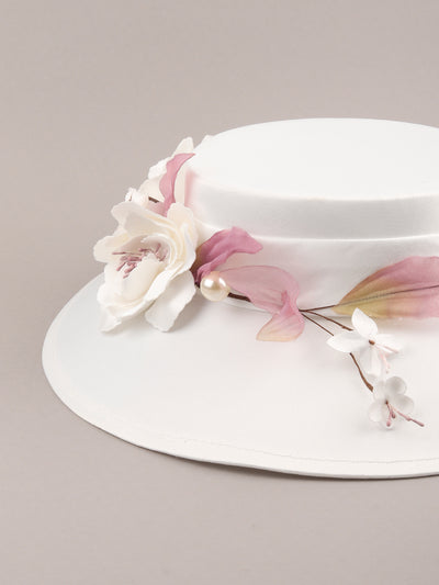 Odette Women White Flower Embellished Hat