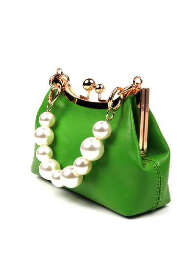 Solid Green Pearl Studded Clutch