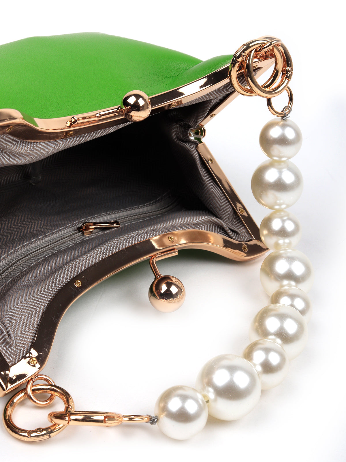 Solid Green Pearl Studded Clutch