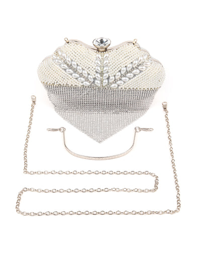 Odette Women Silver Color Bridal Embellished Clutch