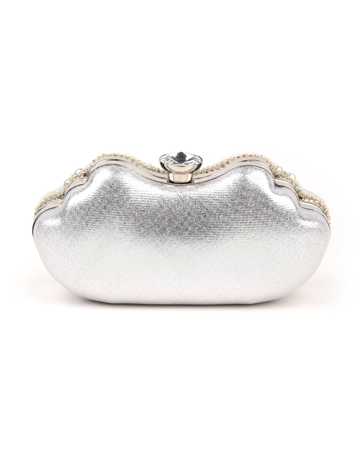 Odette Women Silver Color Bridal Embellished Clutch