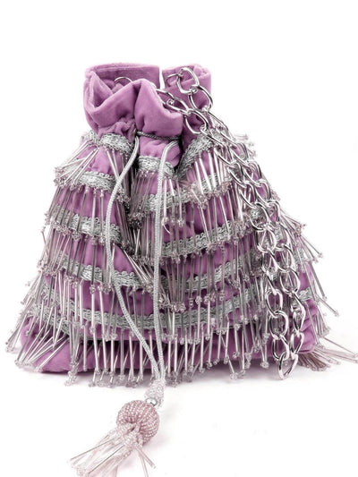 Odette Women Purple Tassel Embellished Potli