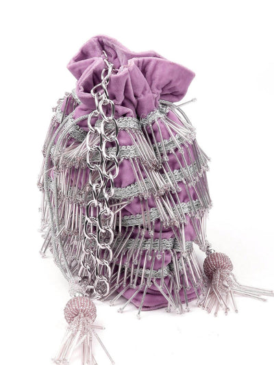 Odette Women Purple Tassel Embellished Potli