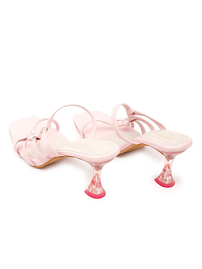 Odette Women Solid Pink Square Toe Spool Heel Sandals