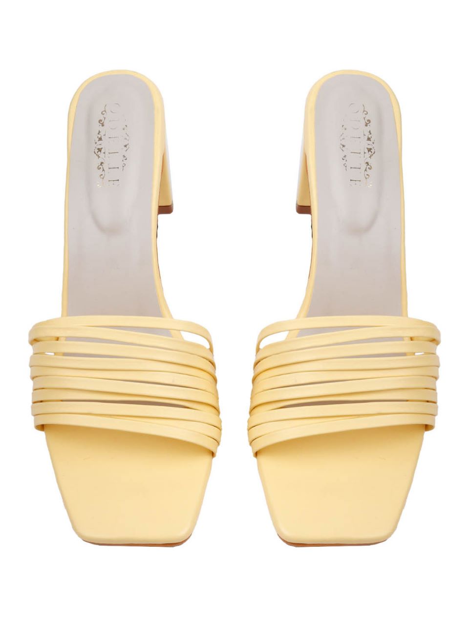 Odette Women Solid Yellow Square Toe Kitten Heel Sandals