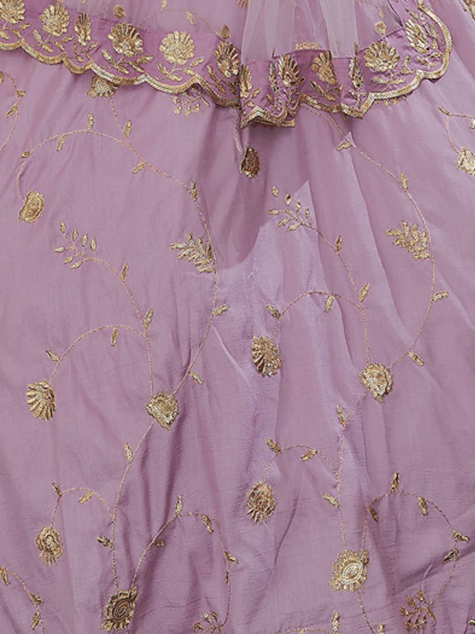 Lilac Flared Embroidered Semi Stitched Lehenga With  Unstitched Blouse