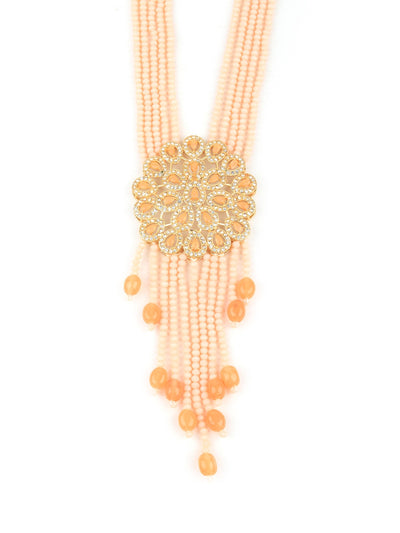 Odette Women Designer Peach Long Necklace Set