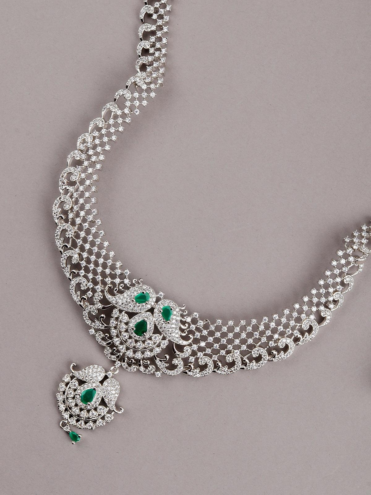 Alina White And Green Mesh Necklace Set - Odette