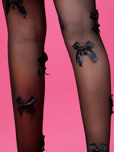 Alluring black bow-embellished stockings for women - Odette