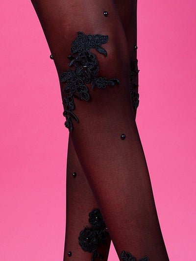 Alluring black floral stockings for women - Odette