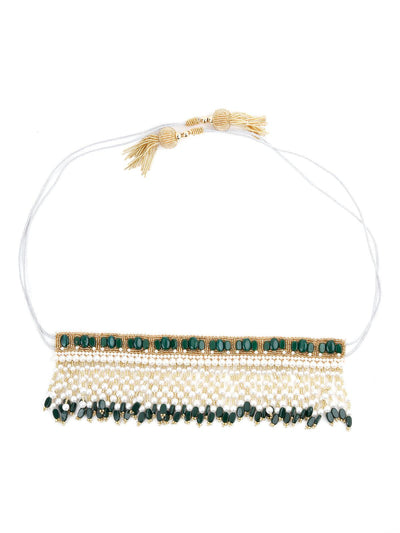 Alluring Green Pearl Fabric Tie-able Tassel Belt! - Odette
