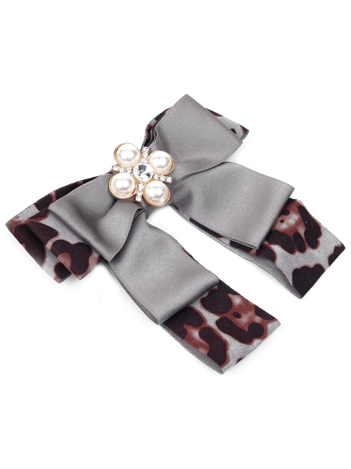Animal print double bow floral brooch - Odette