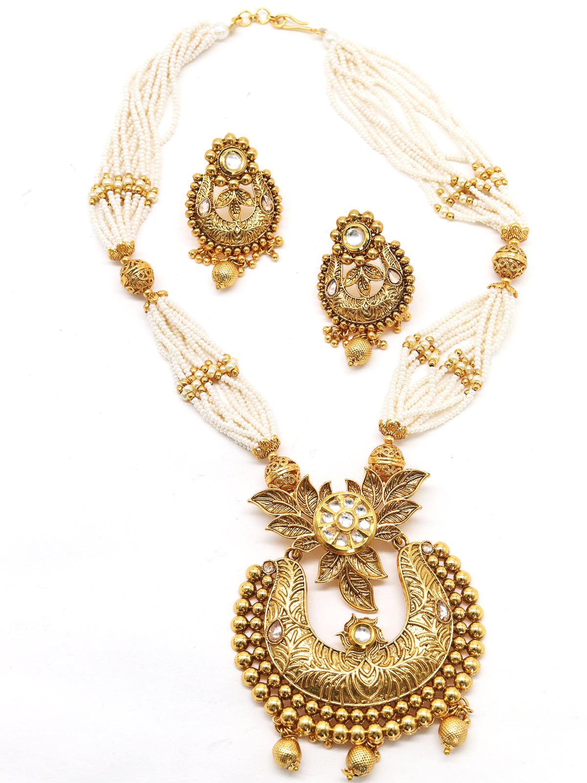 Antique dense faux pearl necklace with earrings - Odette
