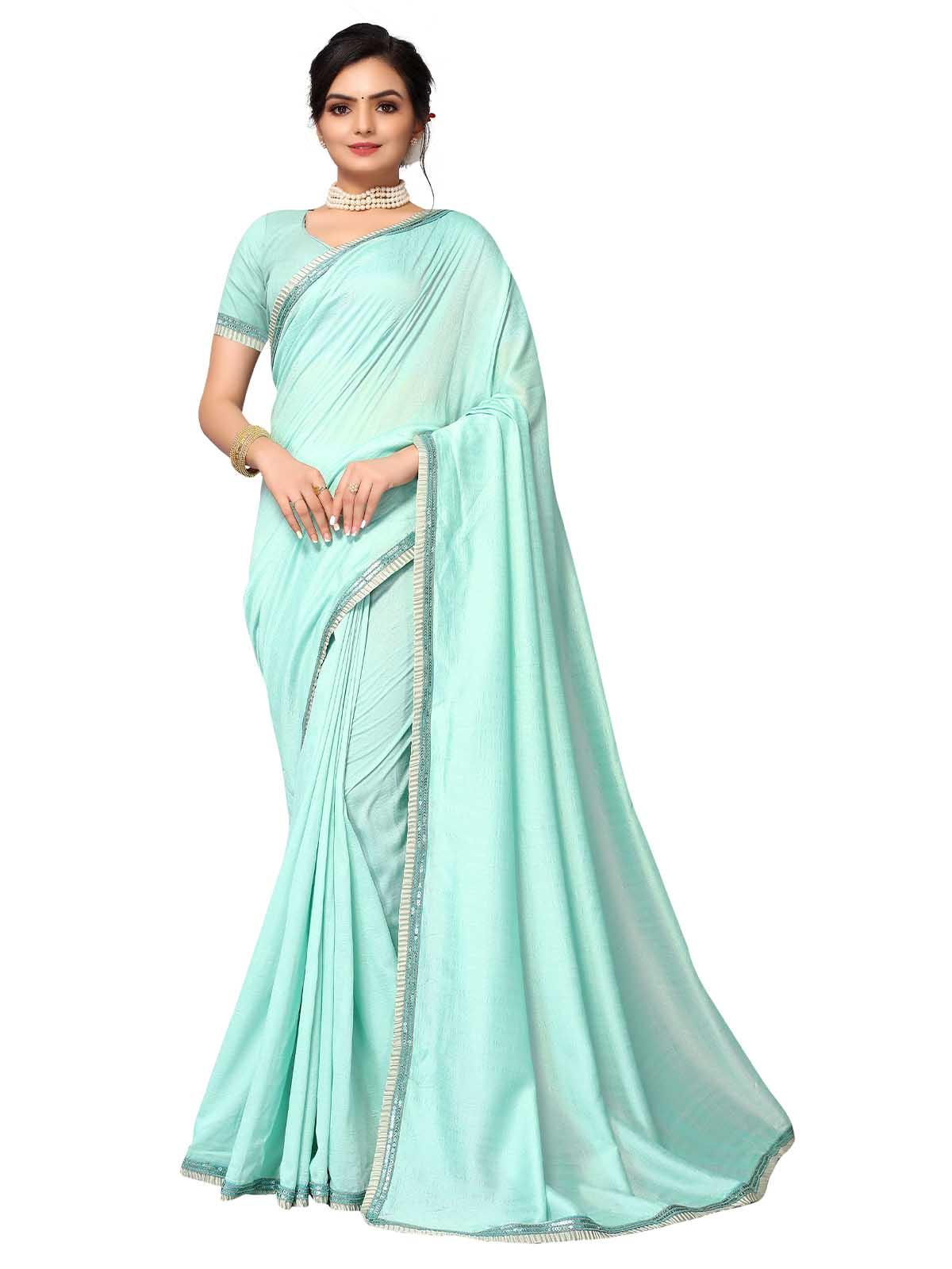 Aqua Poly Silk Sequence Saree With Blouse - Odette