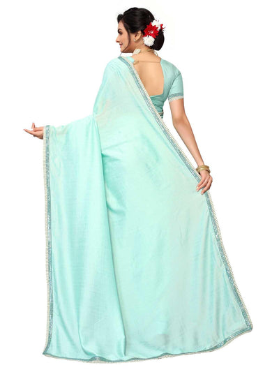 Aqua Poly Silk Sequence Saree With Blouse - Odette