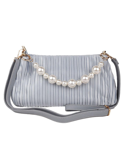 Argentine grey pleated chunky pearl handle bag - Odette
