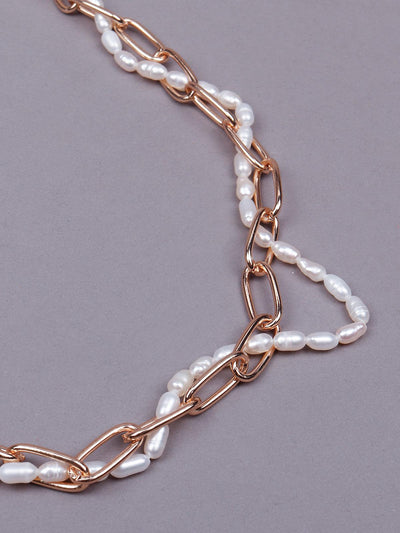 Artificial pearl and gold interlinked stunning necklace - Odette