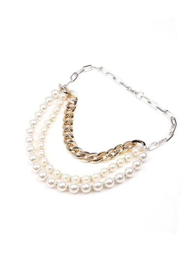 Artificial Pearl and multilayered gold-tone chain necklace-new286 - Odette