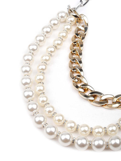 Artificial Pearl and multilayered gold-tone chain necklace-new286 - Odette