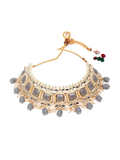 Ash Grey Crystal Embellished Choker Necklace Set - Odette