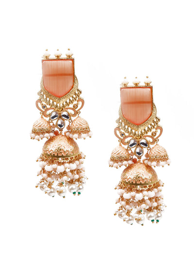 Odette Women Peach Triplet Jhumki Earrings