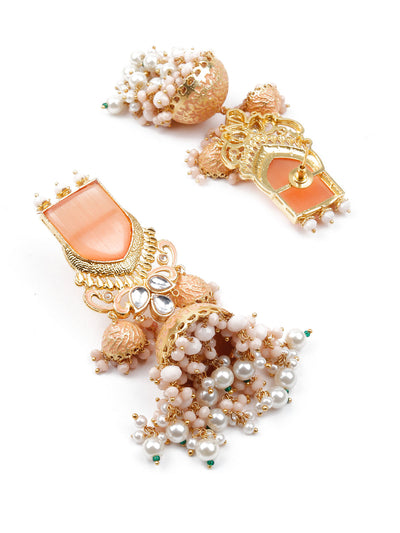 Odette Women Peach Triplet Jhumki Earrings