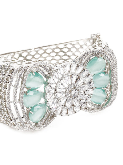 Odette Women Silver And Sea Green Imitation Embellished Bracelet