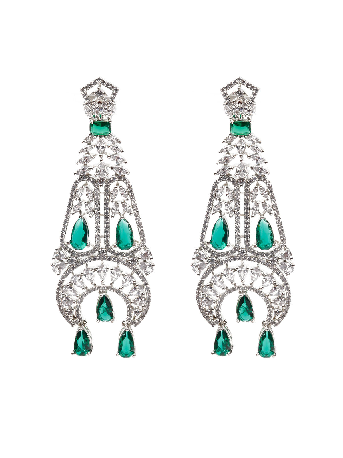 Odette Women Green And Silver Dangle Earrings