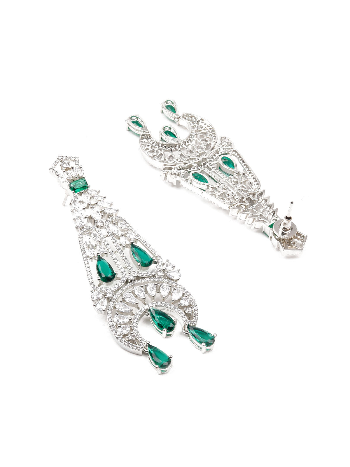 Odette Women Green And Silver Dangle Earrings