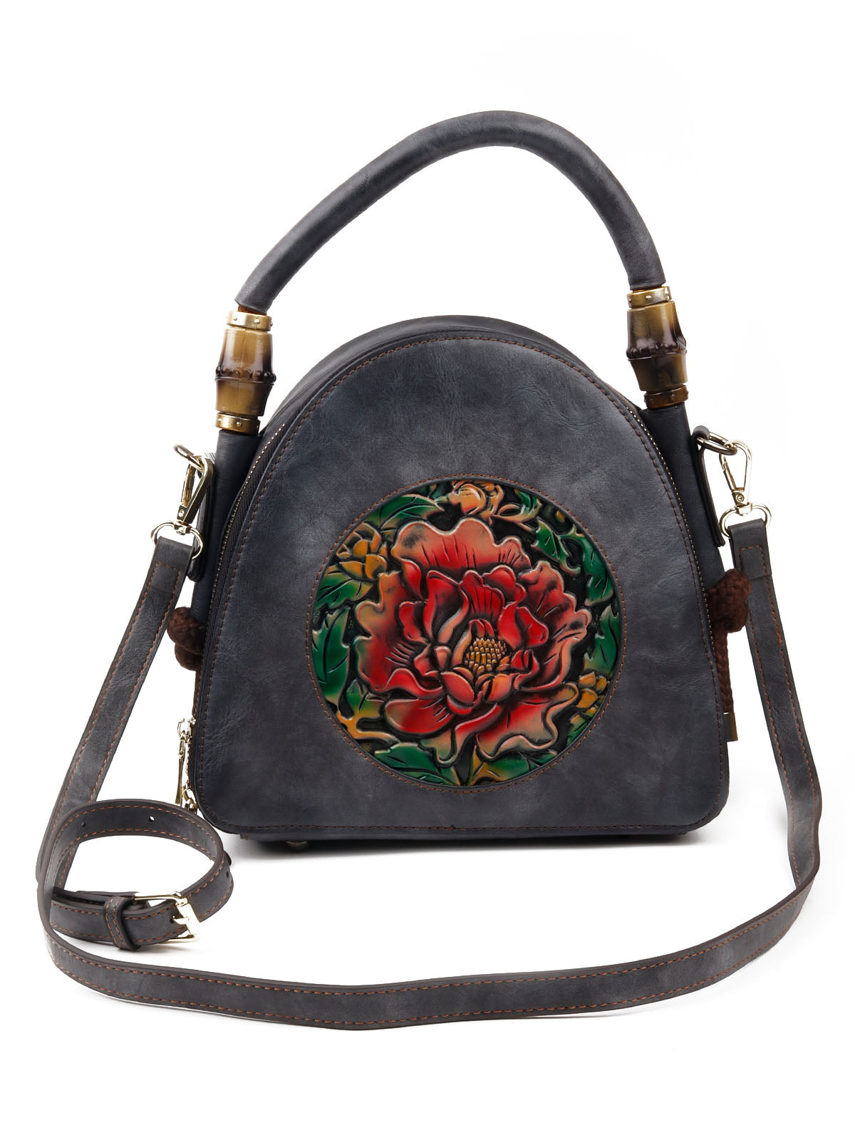 Odette Women Grey Floral Embossed Handbag