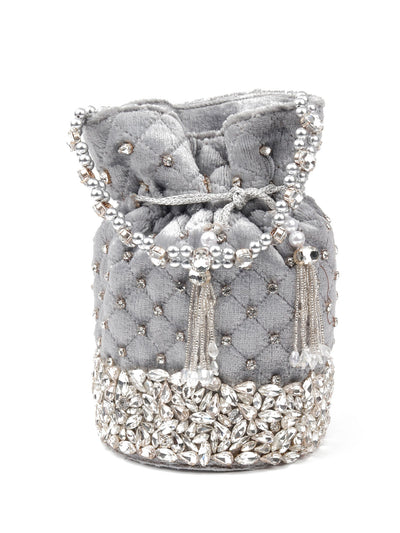 Odette Women Grey Embellished Potli Bag