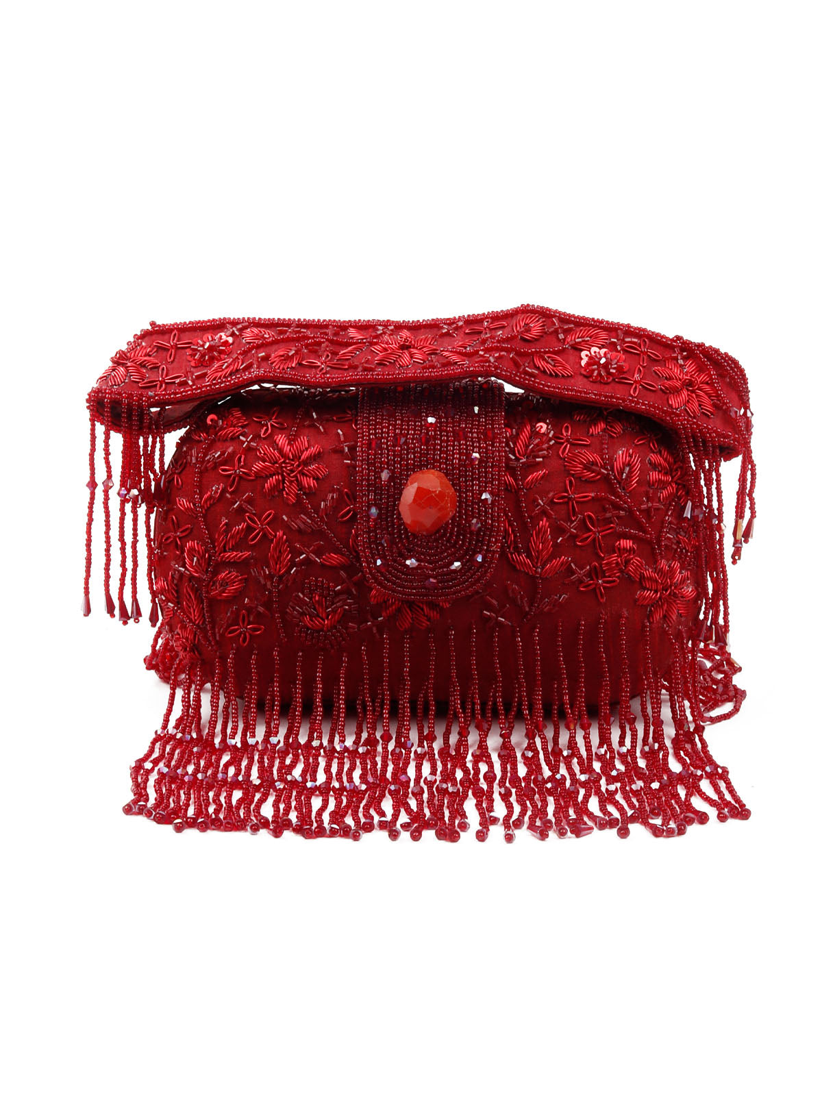 Odette Women Red Embroidered Clutch Bag