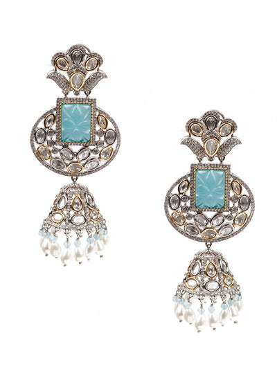 Odette Women Blue And Silver Jhumki Earrings