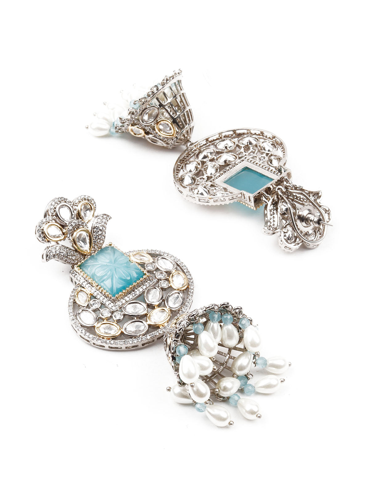 Odette Women Blue And Silver Jhumki Earrings