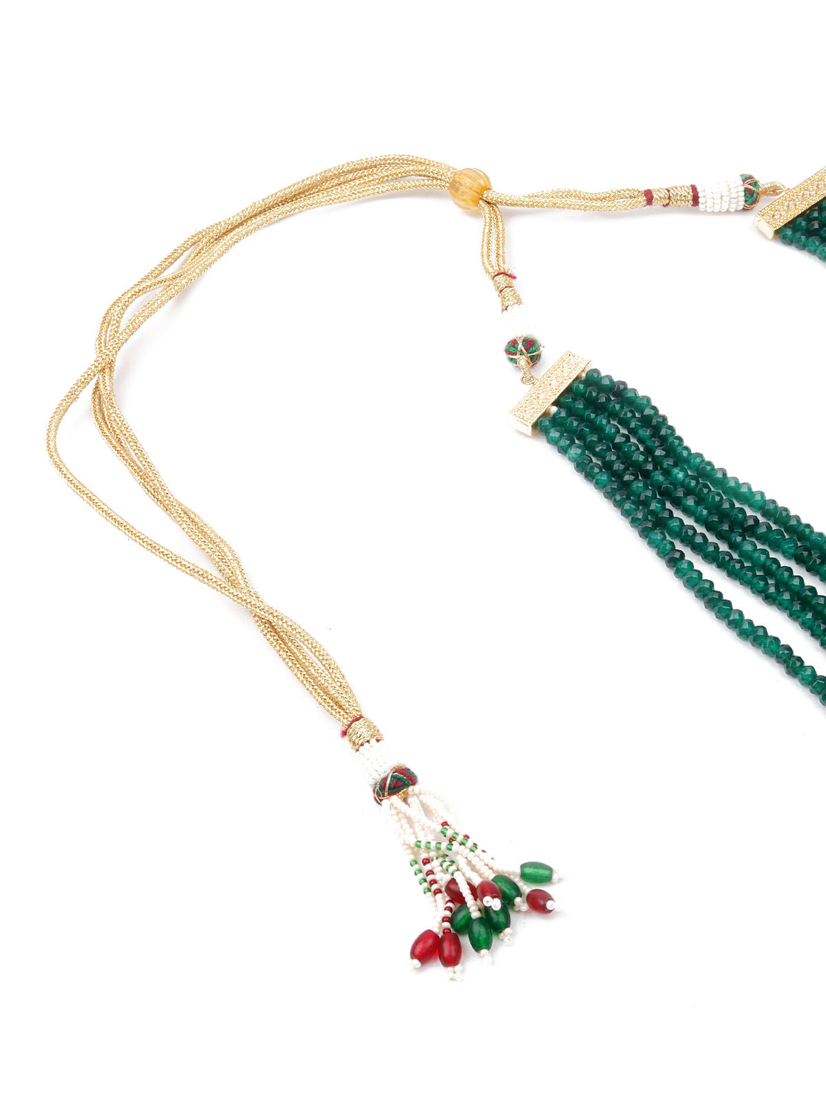Odette Women Antique Style Bridal Green And Red Long Necklace Set