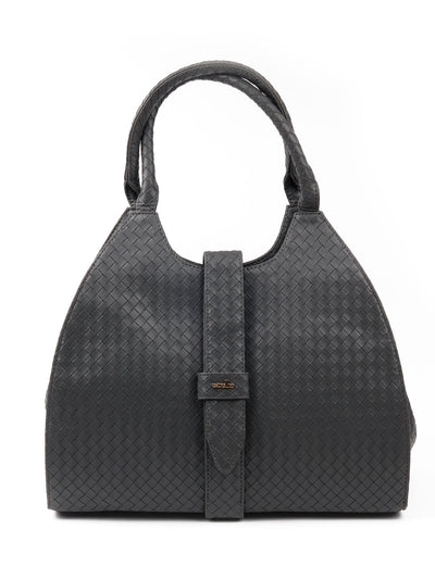 Odette Women Grey Patterned Spacious Tote Bag