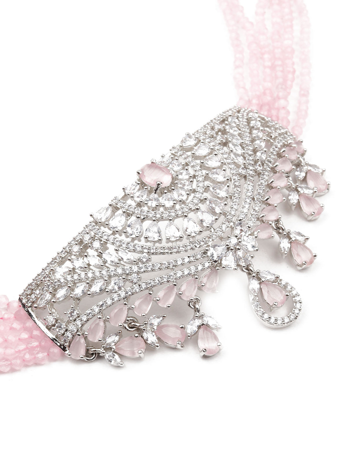 Odette Women Pink Beaded Choker Necklace And Drop Earring Set