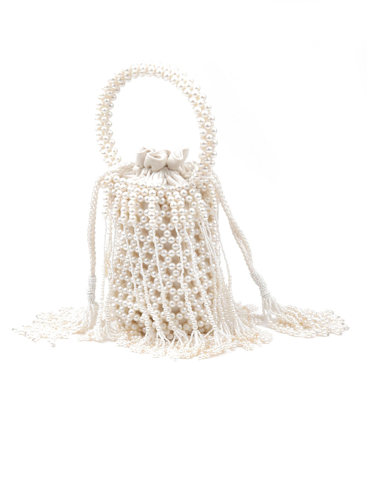 Odette Women White Pearl Embellished Potli Bag