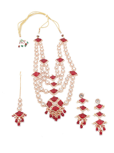 Odette Women Layered Bridal Long Rani Haar Necklace Set