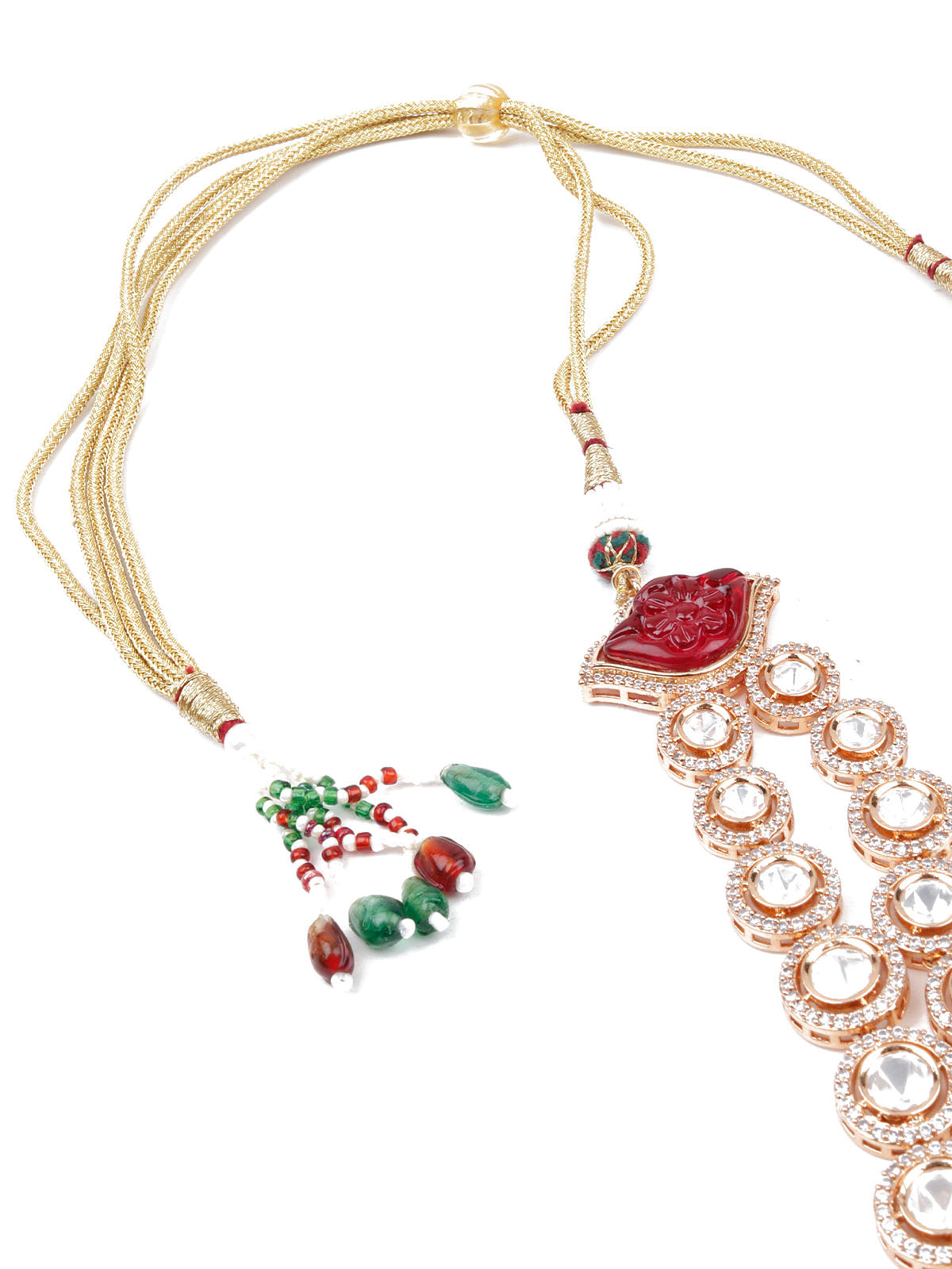 Odette Women Layered Bridal Long Rani Haar Necklace Set