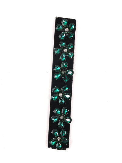 Attractive black elasticated belt with green rhine stones! - Odette