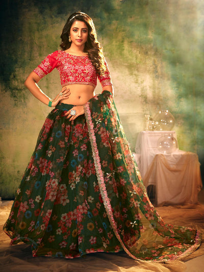 Attractive Looking Green Color Net Base Lehenga - Odette