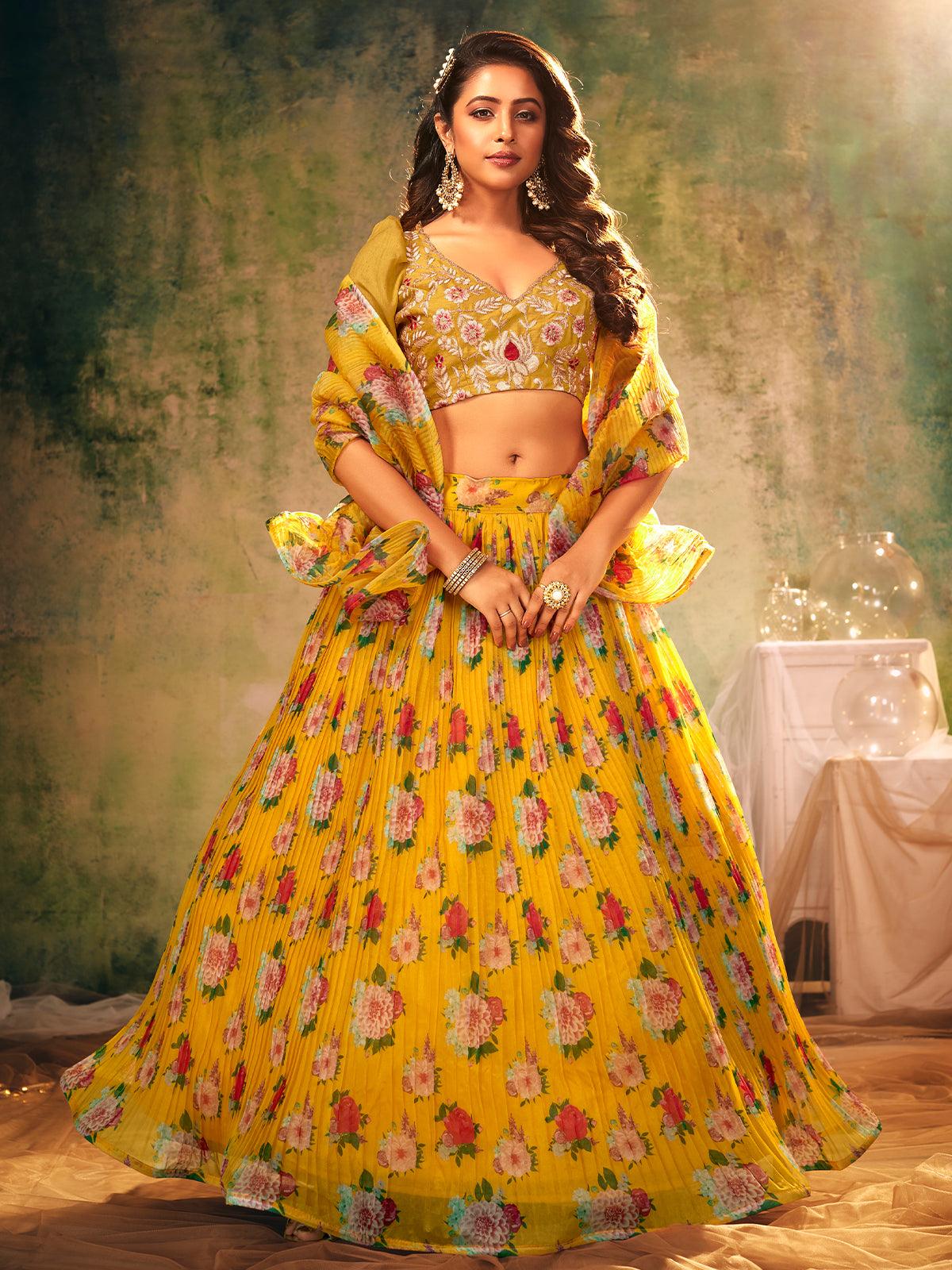 Attractive Looking Yellow Color Net Base Lehenga - Odette