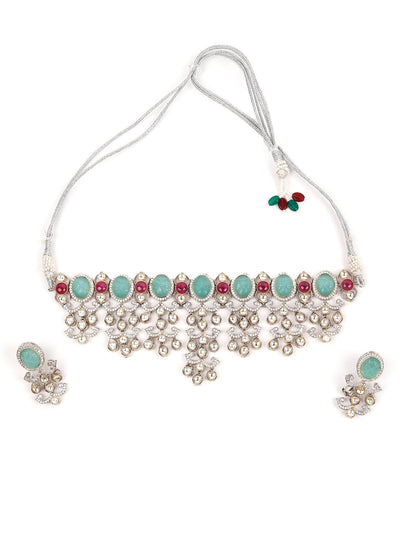 Attractive Sea Green and Pink Choker Necklace Set - Odette